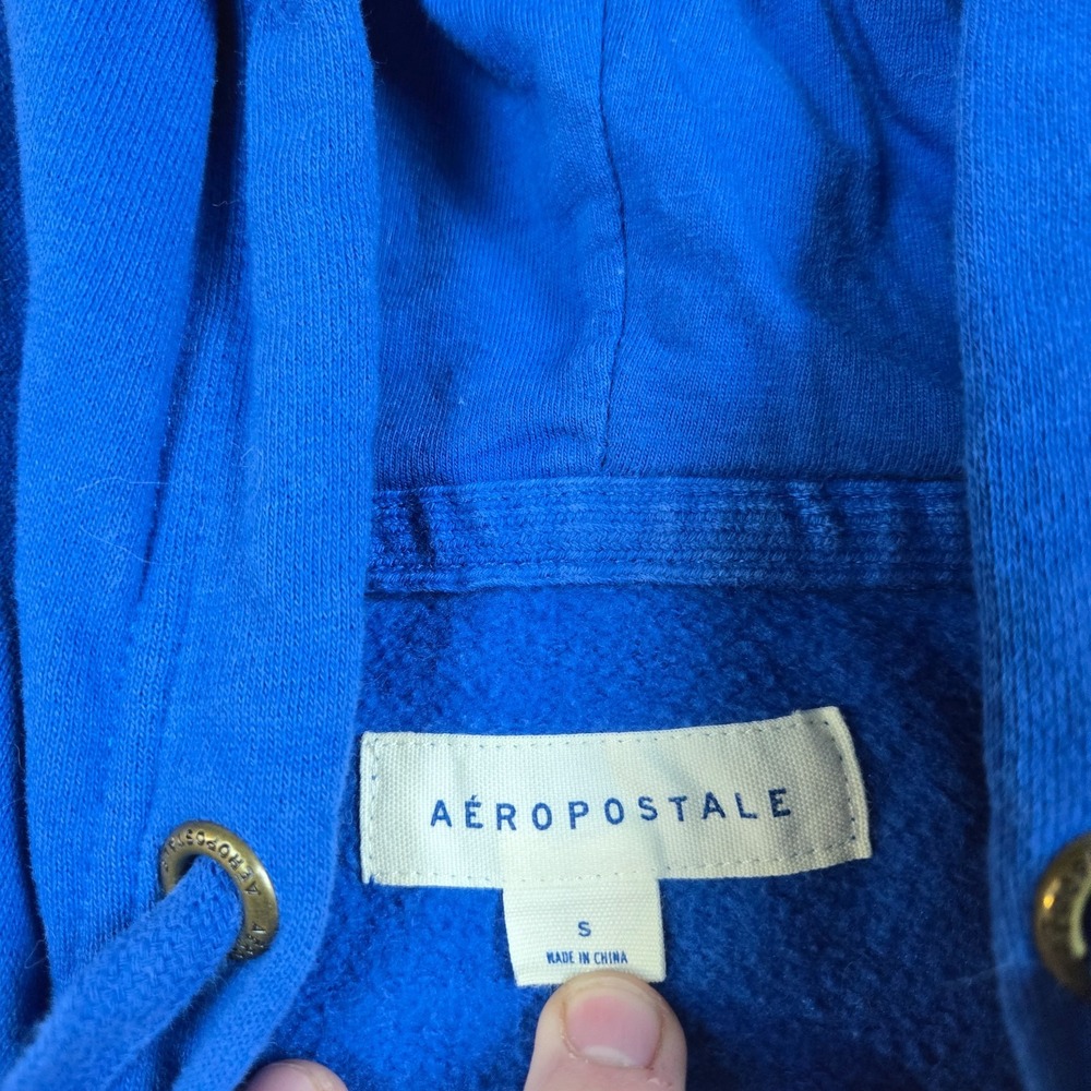 Aeropostale Sweater Mens Small Blue Pullover Hoodie Spellout Y2K New York‎ - Picture 3 of 8